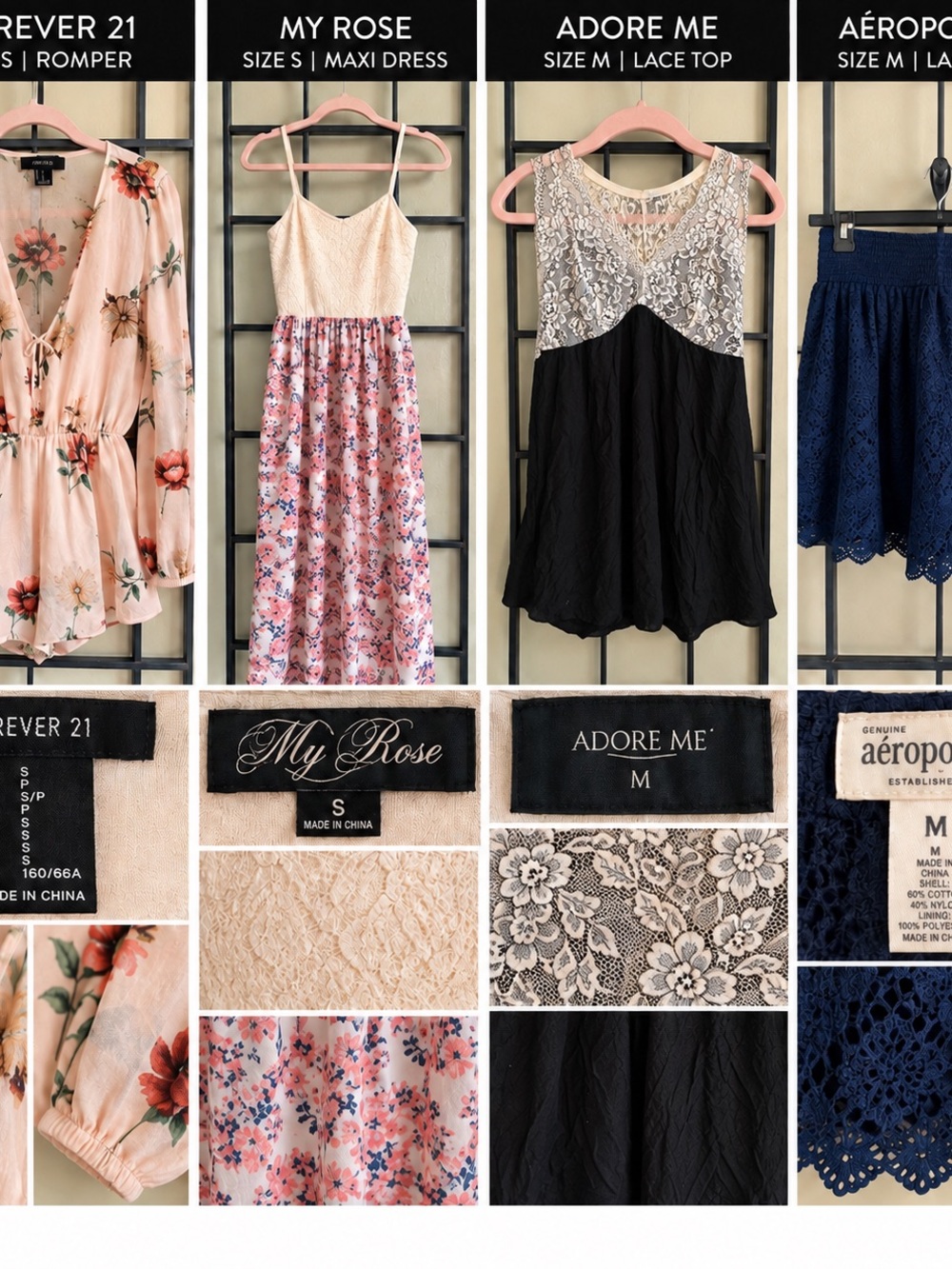 Adore Me, My Rose, Aeropostale & forever 21, Cream Lace Romper, nighty, maxi S/M